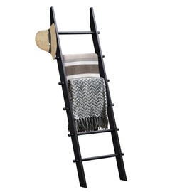 TEAKMAMA 6-Tier Blanket Ladder with Hanging Knobs, 5.5 Ft Wall Leaning Blanket Ladders for Living Room Bedroom,Rustic Decorative Storage for Quilts,Throws,Easy to Assemble,Black