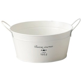 GREEN HOUSE French Tin Natural Tin Pot Circle L White 3142-A