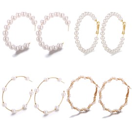 Pearl Hoop Earrings for Women Faux Pearl Earrings Pearl Dangle Earrings for Girls