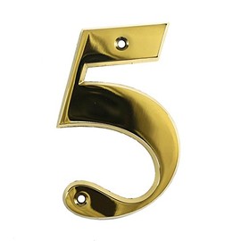 Beautiful 3 Inch Bevelled Edge Polished Gold Door Number 5 - Screw Fix Front House Number
