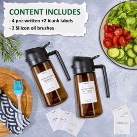 Kyonto 16oz/470ml Olive Oil Spray Bottle for Kitchen Gadgets, 2 in 1 Oil Sprayer for Cooking, with Silicon oil brush Food-grade, BPA-free, Air Fryer, Salad, Frying, BBQ - (Black)