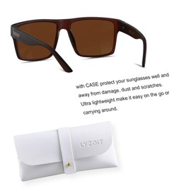LYZOIT Square Sunglasses for Men Women Polarized Oversized Big UV Protection Rectangle Shades Brown Sun glasses