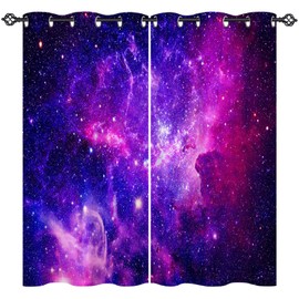 ANHOPE Galaxy Curtains Eyelet 80% Blackout Room Darkening Curtains Space Nebular Planet Print Pattern Light Blocking Window Drapes for Kids Boys Girls Bedroom Living Room 46 x 54 Inch Drop 2 Panels