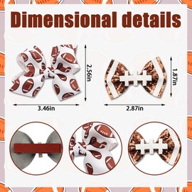 4 Pack American Football Hair Bows Clips Football Faux Leather Bowknot Hair Clips Boutique Grosgrain Ribbon Hair Pins for Girls Women Super Bowl Party Sports Game Costume Hair Accessories Supplies