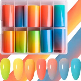 WOKOTO 10 Rolls Fluorescence Nail Foils Transfer Stickers Candy Gradient Nail Transfer Foils Starry Sky Nail Decals Wraps DIY Nail Decoration for Women Girls(1.57inch×39.4inch)
