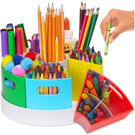 PUZZLE EZ Black Rotating Desk Organizer Lazy Susan Caddies for Home School Office Supplies, Pens, Markers and Art Supplies for Classroom