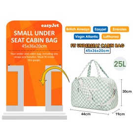 for Cabin Bag 45x36x20 New Easyjet Underseat Travel Duffel Bag with Wet Pocket Weekend Overnight Bag for Women Carry on Luggage 25L (Mint Green Checkerboard)