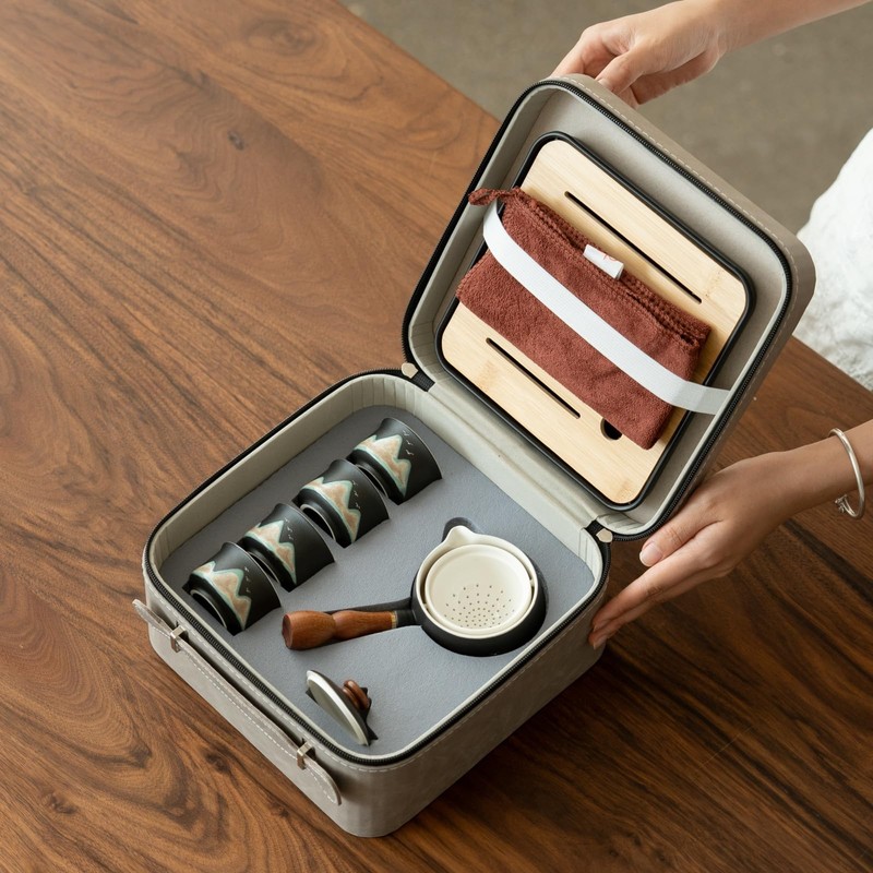 Gongfu Tea Set Travel Tea Set with Case 360 Rotating