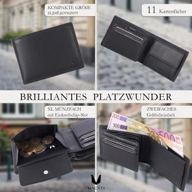 MAGATI IL Toro Classic Wallet with Coin Compartment, RFID Protection, Mini Wallet for Men & Women, Small, Card Holder, Shopping Trolley Chip Compartment, Wallet, black, XL coin compartment