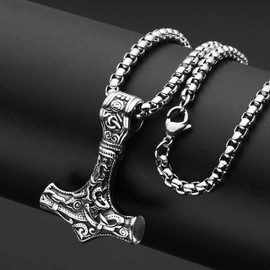 Viking Thor's Hammer Necklace - Norse Amulet Mjolnir Pendant Necklace - Celtic Pagan Symbol Jewelry