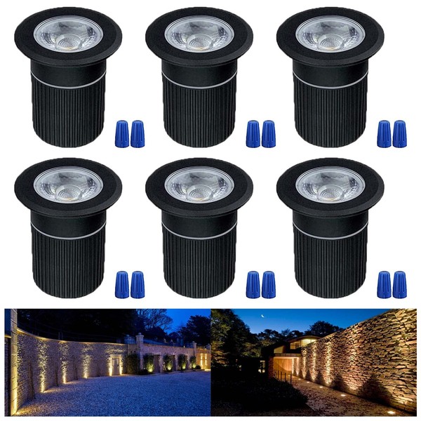 CISLAN 5W Aluminum In Ground Lights, Φ2.56in 12-24V AC/DC, 18AWG Wire IP67 Waterproof, Electric Recessed LED Outdoor Low Voltage Well Inground Landscape Lighting for Yard Garden Path, Warm White 6Pack