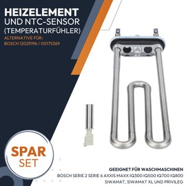 Kenekos - Set heating element such as 12029196 (replaces 265961/00265961) with NTC sensor such as 00175369/175369 230 V, heating rod compatible with Bosch Siemens washing machine Constructa Balay