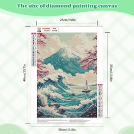 NEWENMO DIY Mount Fuji Diamond Painting Pictures, Ships and Large Waves Diamond Painting Set, 5D Diamond Painting Adults, Aesthetic for Wall Decorations, Home Wall Decor Gifts, 30 x 40 cm