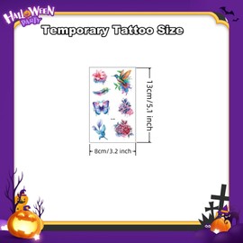 10 Sheets 3D Watercolor Temporary Tattoos For Women Girls-Colorful Flower Hummingbird Butterfly Realistic Long Lasting Fake temporary tattoo Waterproof Tattoos For Women Adult Body Art