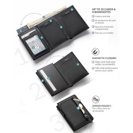 VULKIT VULKIT Card Holder Wallet with Coin Pocket Magnetic Closure Pop Up Cards With ID Window Leather Wallet for Cash & Credit Cards, Grain Black