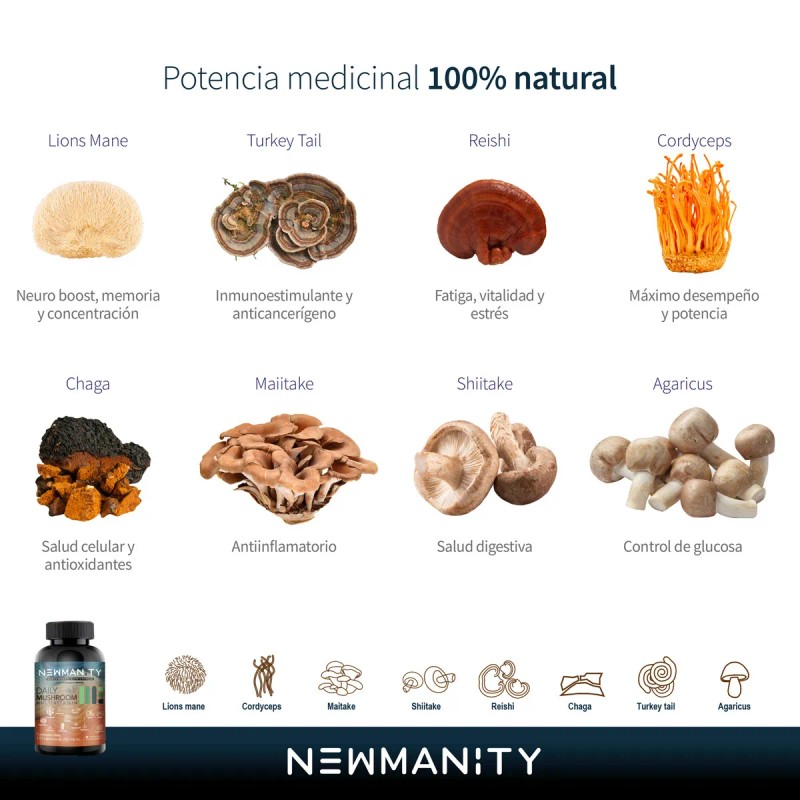 Newmanity | Hongos Y Multivitamínico 120 Cáps Daily Mushroom Sabor