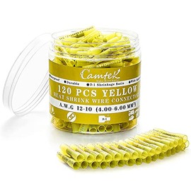 120PCS Heat Shrink Butt Connectors, Camtek 12-10 AWG Waterproof Electrical Wire Connectors Insulated Crimp Terminals Marine Automotive Butt Terminals - Yellow