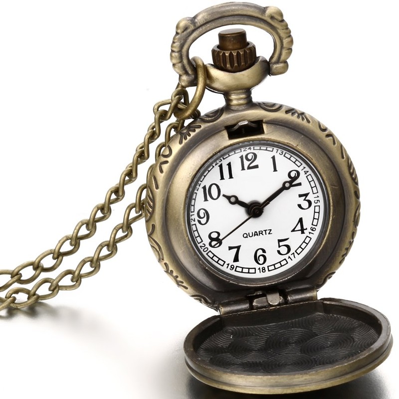 JewelryWe Christmas Gift Vintage Owl Brass Pocket Watch Antique Chain