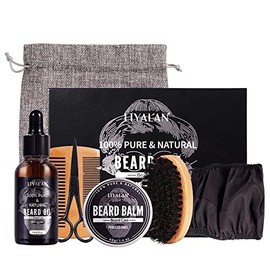 Beard Kit for Men Grooming, 7-Piece Beard Care Kit with Beard Oil, Beard Balm, Beard Brush, Comb, Moustache Scissors, Gifts for Men – by Liyalan