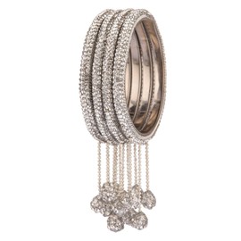 Efulgenz Crystal Bangle Bracelet Indian Bangle Set with Beaded Hanging Tassels Charms Bridal Rhinestone Bracelet Wedding Party Fashion Jewelry Set for Women (4 Pcs) Size 2.6