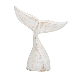 Posiwio Wooden Fin Wally Beige White Wiped Whale Fin Height 30 cm Decorative Beach House