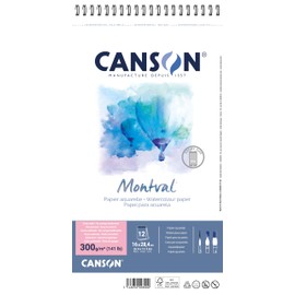 CANSON Montval Watercolour Paper Spiral Pad, Satin, 300 gsm, 12 Sheets, 16 x 28.4 cm