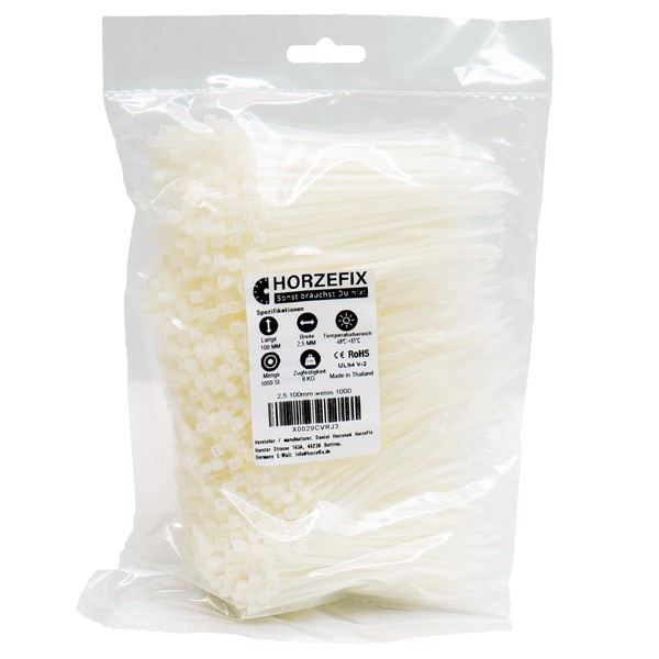 HORZEFIX Cable Ties Set of 1000 Black and Natural White