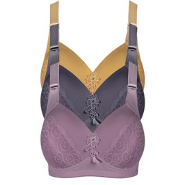 3Pack Bra for Women Lace Full Coverage Compression Bra Unlined Bras Lightly Padded Bras for Women B-42C