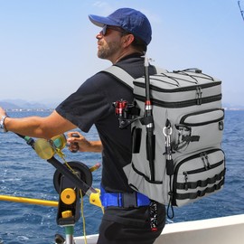 LGAG Fishing Tackle Backpack, Lightweight Waterproof Tackle Box Bag with Rod Holders for Saltwater & Freshwater Fishing, Gear and Equipment Storage, Outdoor Gift for Men