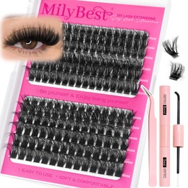 MilyBest Lash Clusters Kit 100D 150D Fluff Cluster Eyelash Extensions 10-18mm Individual Lashes Clusters D Curl Lash Extension Kit, Waterproof Thick Volume Eyelash Clusters with Bond & Seal, Tweezers