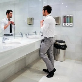 Shampoo Conditioner Dispenser, Soap Dispenser Wall Mounting, No Drilling, Shower Gel Dispenser for Bathroom, Shampoo Shower Gel Dispenser, Wall Soap Dispenser, 300 ml x 3 Chambers, Silver