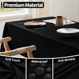 Veblandy Rectangle Tablecloth Weaved Textured Water Resistant Spill Proof Table Cloth, Decorative Fabric Wrinkle Free Table Cover for Events and Dinner, 60×144 Inch, Black
