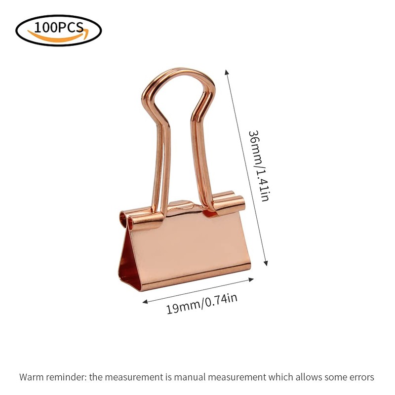 Pack of 100 Foldback Clips, 19 mm Paper Clips, Rose