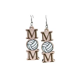 Sports Baseball Football Mom Letter Wooden Earrings Heart Shaped Volleyball Basketball Earrings Fans Players Mothers Day Gift-volleyball
