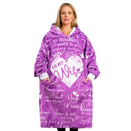 Huglanket Wife Gifts Blanket Hoodie for Wife from Husband, Wedding Anniversary Romantic Gifts for Wife on Birthday, Christmas, Valentine's and Anniversary, Flannel Hooded Blanket, Plush, Cozy