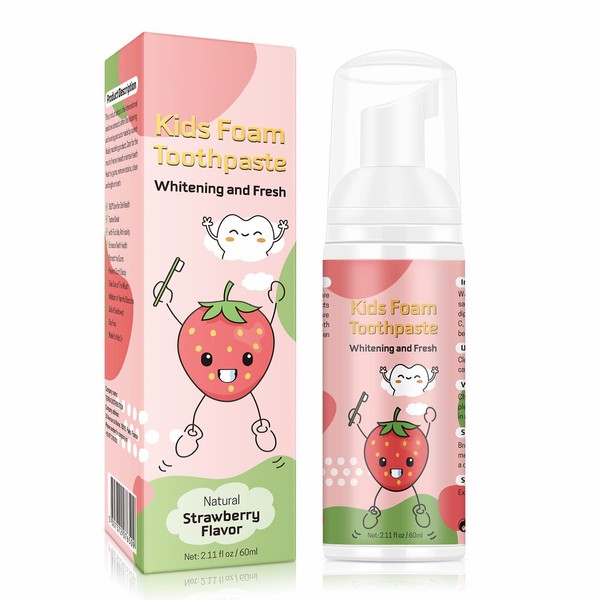 Foam Toothpaste Kids, Toothpaste for U Shaped Toothbrush, Low Fluoride Toddler Toothpaste with Strawberry Flavor for Electric Toothbrush for Children Kids Age 3 and Up