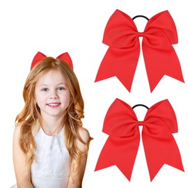 Twpribarn 2Pcs Cheer Bows Cheer Hair Bows Ponytail Holder Elastic Band Bows Hair Accessories for Ponytail Holder Bow Scrunchies School Sports Cheerleading Girls Softball Cheerleader Bows(Red)