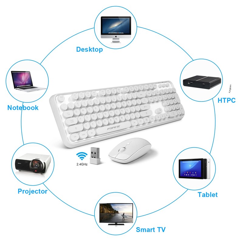 FOPETT Wireless Keyboard and Mouse Combo, 104 Keys Full-Sized 2.4