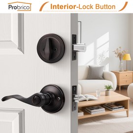 Probrico Front Door Handle 3 Sets-Front Door Entry Lever and Single Cylinder Deadbolts Combination Set, Keyed Alike Interior Exterior Door Lock, Oil Rubbed Bronze Door Handlesets Wave Shape