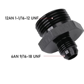 Podavelle 6AN Male Flare to 12AN ORB O-ring Boss Fuel Pump Rail Adapter Fitting Aluminum Black