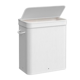 SONGMICS Laundry Hamper with Lid, Bamboo Laundry Basket, Removable Machine Washable Laundry Basket, with Handles, 26.4-Gallons, for Laundry Room, Bedroom, Bathroom, Cloud White ULCB063W01