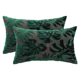 Tosleo Dark Green Throw Pillow Covers 12 x 20 Inch Set of 2 Rectangle 3D Jacquard Maple Leaf Pillow Cases Chenille Cushion Case Luxury Modern Lumbar Throw Pillow Cover Spring Decorative Pillowcases