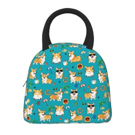 Aeoiba Beach Day Corgi Insulated Lunch Bag Tote Handbag lunchbox Food Container Gourmet Tote Cooler warm Pouch For School work Office