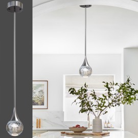 EANLOLY 1-Pendant Lights Kitchen Island, Chrome Silver Crystal Globe Ceiling Hanging Light Fxitures, LED Lamp Metal Rod Ceiling Jellyfish Pendant Lighting for Kitchen Dining Room Bar