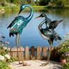 Ratuor Garden Crane Statues Blue Heron Metal Birds Yard Art