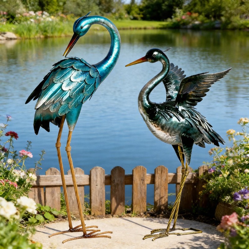 Ratuor Garden Crane Statues Blue Heron Metal Birds Yard Art