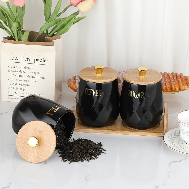 JUXYES Set of 3 Ceramic Canisters Set for Sugar Coffee
