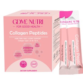 GDMENUTRI Multi Collagen Peptides Powder for Women and Men - Type I, II, III, V, X - Hydrolyzed Collagen Peptides, Supports Skin Hair Nail & Joint, Grass-Fed, Non-GMO, 30 Packets