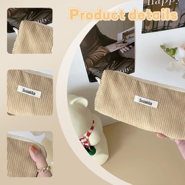 LOMSUXA Pencil Case Corduroy Fabric Pencil Case Milky Grey for Girls Teenagers Pencil Case Pencil Case School Pencil Case for School Office - Beige