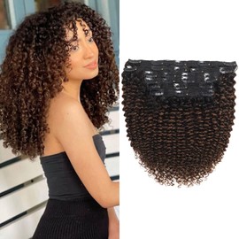 Ombre Curly Clip In Hair Extensions Real Human Hair Kinky Curly Clip In Hair Extensions 4B Clip In Hair Extensions For Black Women Brown Thick Natural Hair Clip Ins Double Weft 3C 4A Kinky Curly Clips